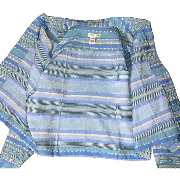 Coldwater Creek Button Front Unlined Blue & Yellow Striped Jacket XL - Picture 7 of 9